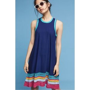 Akemi + Kin Navy Blue Crochet Trim Boho Sleeveless Shift Dress XL Multi-Color
